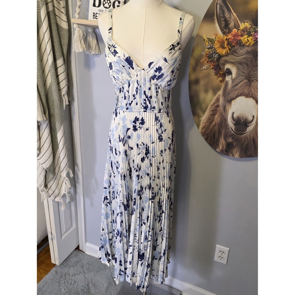 Polo Ralph Lauren Floral Sunburst Pleated Satin Dress Size 0 Elegant Old‎ Money